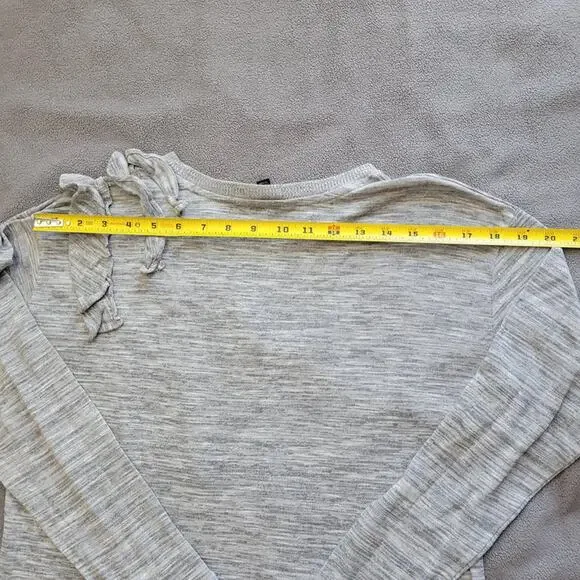 BANANA REPUBLIC Shirt Womens Medium Gray Long Sleeve Speckled Ruffle Hem - Picture 5 of 13
